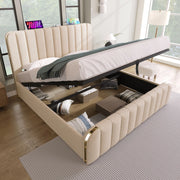 LETTO Contenitore imbottito 140x190 cm beige con USB e Type-C