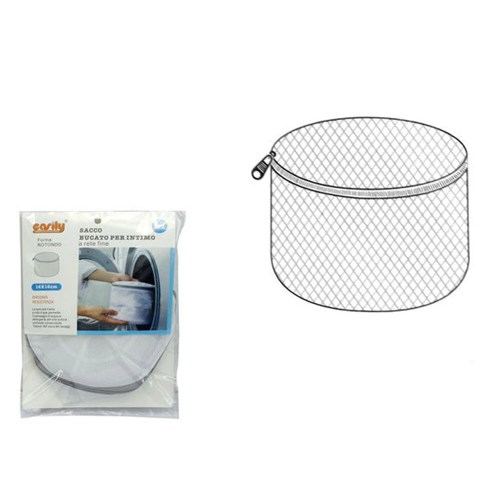 Trade Shop - Sacco A Rete Fine Forma Rotonda Proteggi Bucato Per Intimo Con Zip 16x16cm 59994 -