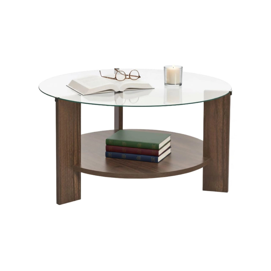 Canevino, Tavolino da Salotto Forma Rotondo, 75x75x40h cm Marrone Noce