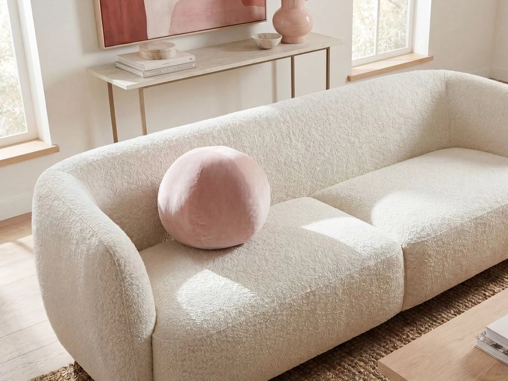 Cuscino decorativo tondo in velluto rosa 30 x 30 cm con nappe federa rimovibile