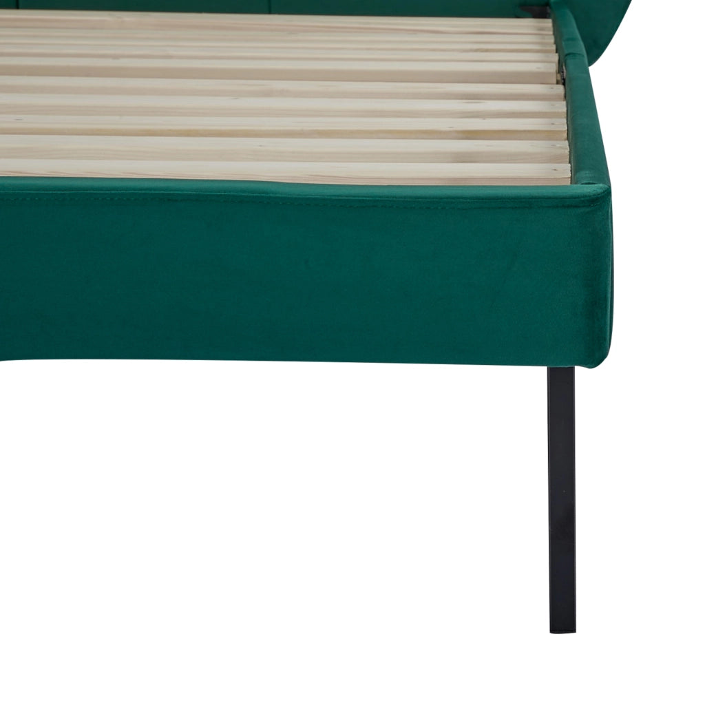 Letto Matrimoniale Porvoo con Testiera e Materasso 160x200 cm Rivestimento in Velluto - Verde Scuro [en.casa]