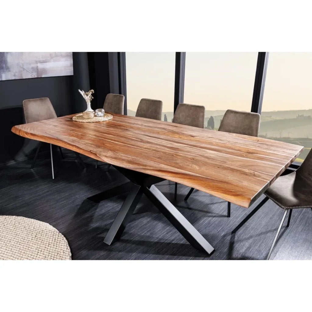 ARKAYA Legno massiccio di sheesham verniciato e metallo nero 200 cm Spessore del piano 35 mm Stile industriale