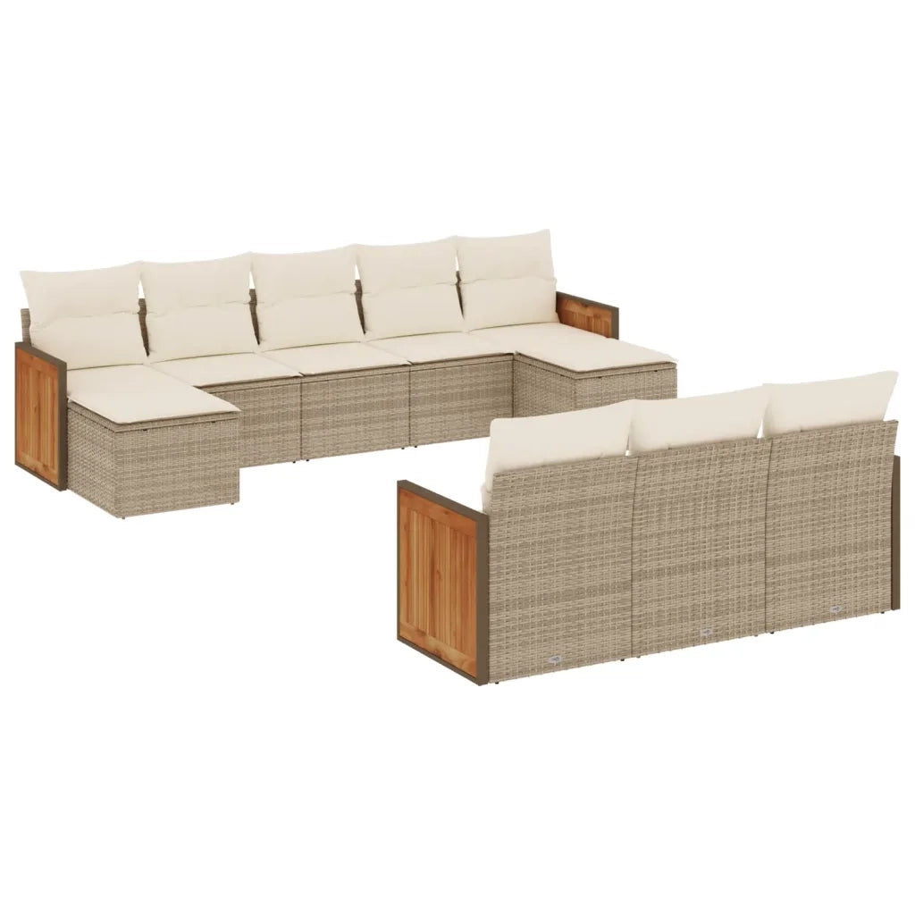 Set Divano da Giardino 10 pz con Cuscini Beige in Polyrattan