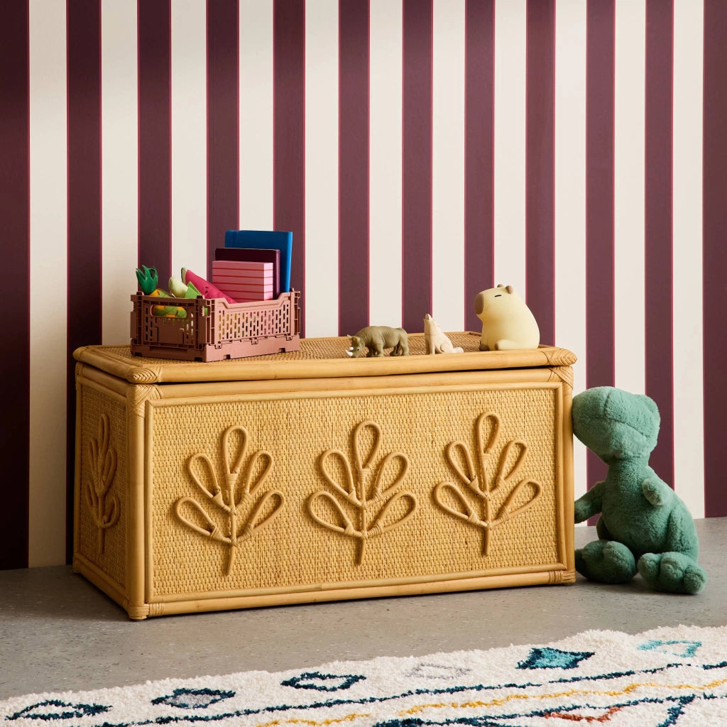 Baule giocattoli per bambini bohémien in rattan, rattan naturale