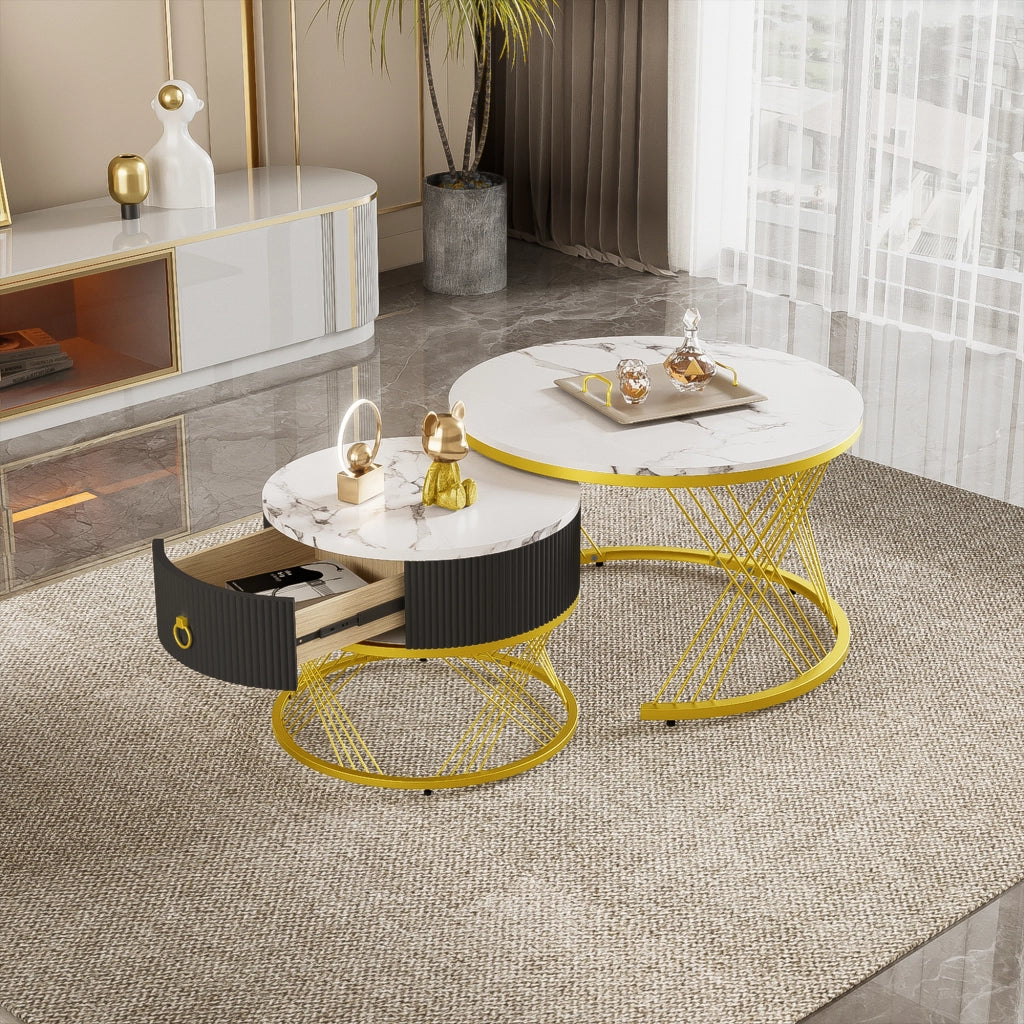 TAVOLINO Set 2 pezzi 70x70/50x50 cm Effetto marmo Bianco MDF