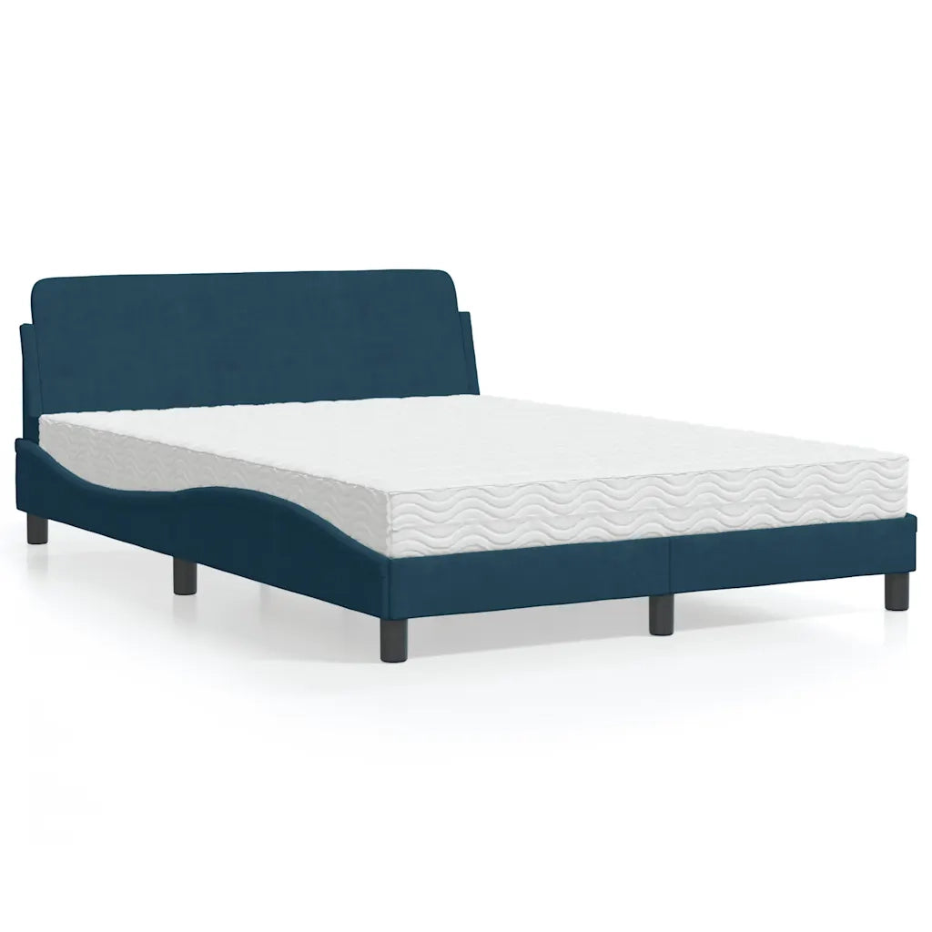 Letto matrimoniale | Letto per adulti | Letto con Materasso Dover Blu 140x200 cm in Velluto
