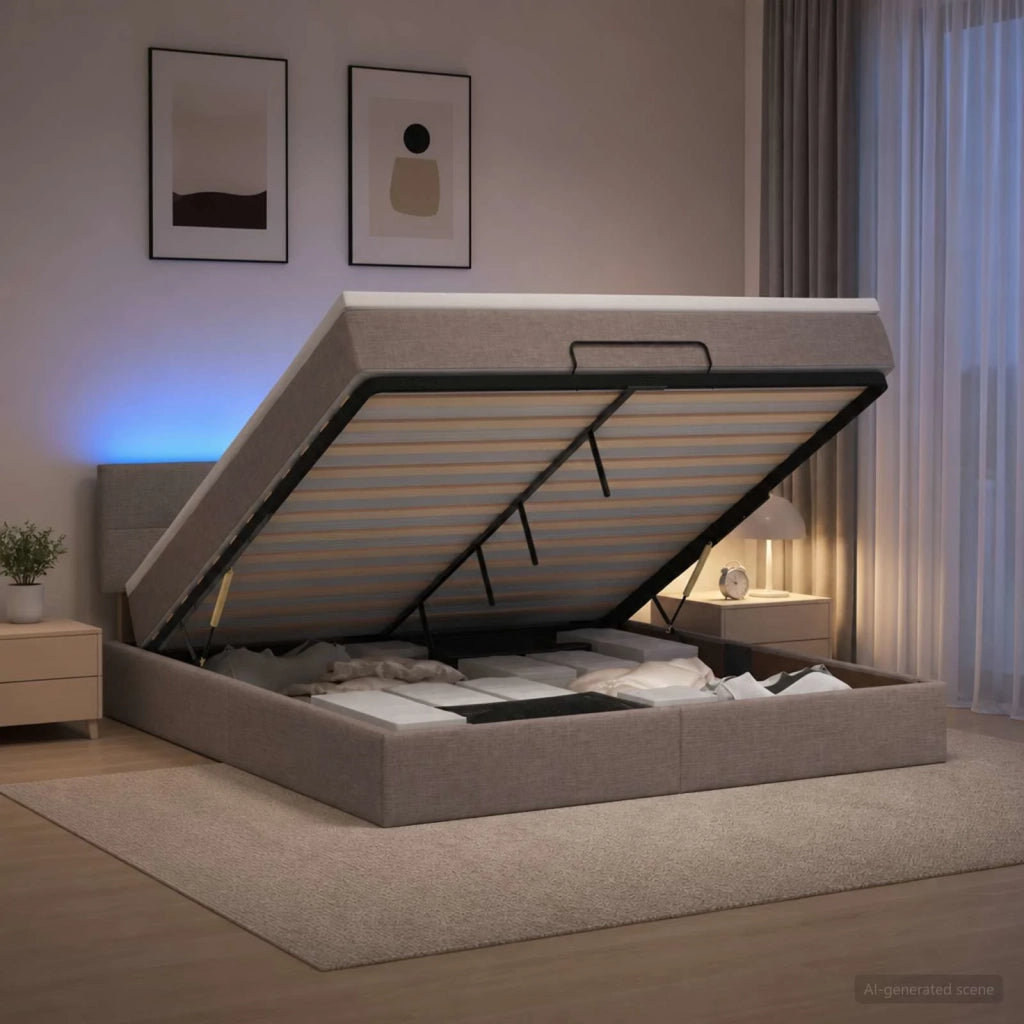 Letto Ottomano con Materasso e LED Tortora 140 x 190 cm Tessuto 3456909