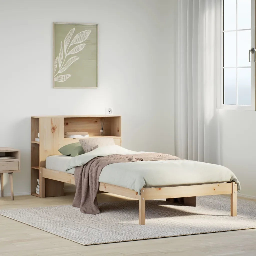 Letto singolo | Letto per adulti | Giroletto con Libreria senza Materasso 75x190 cm in Legno Pino