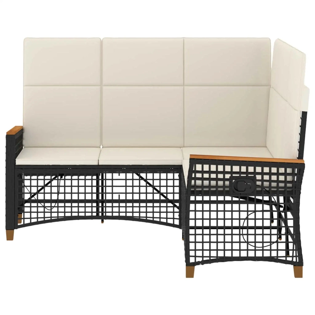 Set di Divani Recliner da Giardino Nero e Bianco Crema