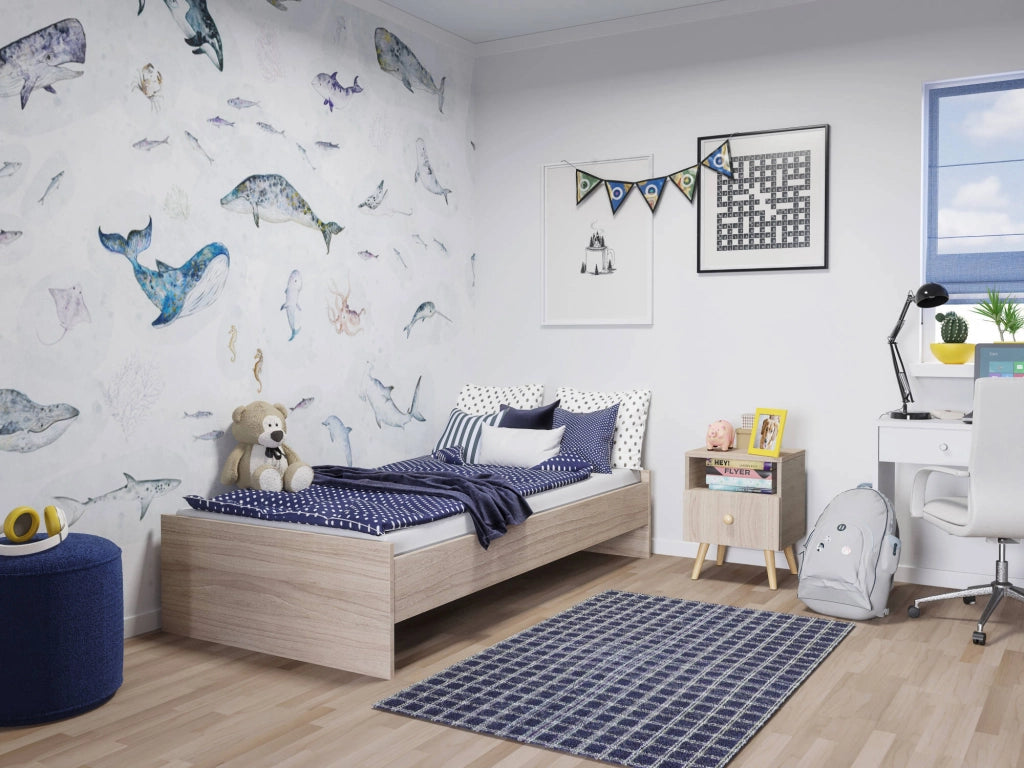 Letto singolo moderno con Dvician, letto a una piazza adatto a materasso da 90x190 cm, colore Rovere