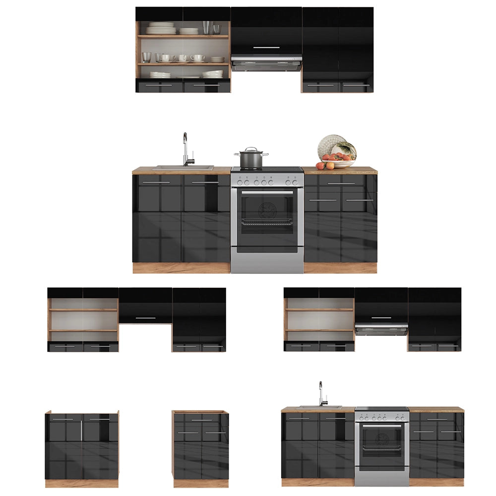 Cucina componibile Fame-Line Antracite lucido/Rovere dorato 200 cm, PL Marmo Vicco