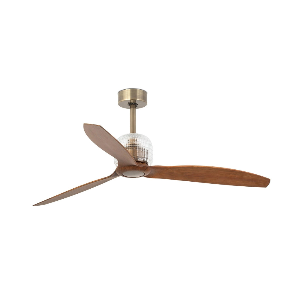 FARO Ventilatore da soffitto senza luce DECO FAN ottone satinato-marrone acciaio con pale in legno motore DC 6 velocita funzione inversa 13–176 m² FARO-33398D