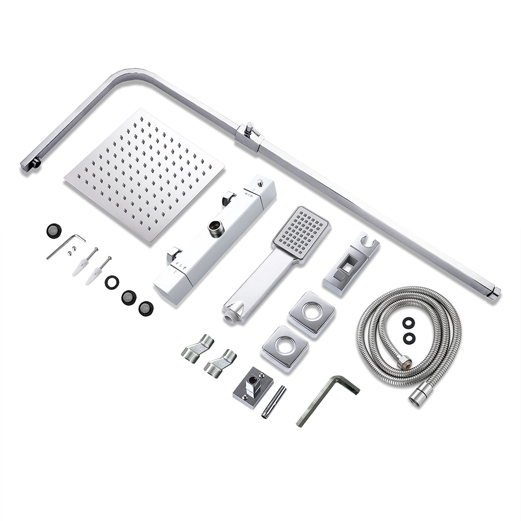 AICA Colonna doccia con miscelatore termostatico, rubinetto doccia rettangolare 28x4cm, soffione doccia quadrato 20x20cm in acciaio inox cromato