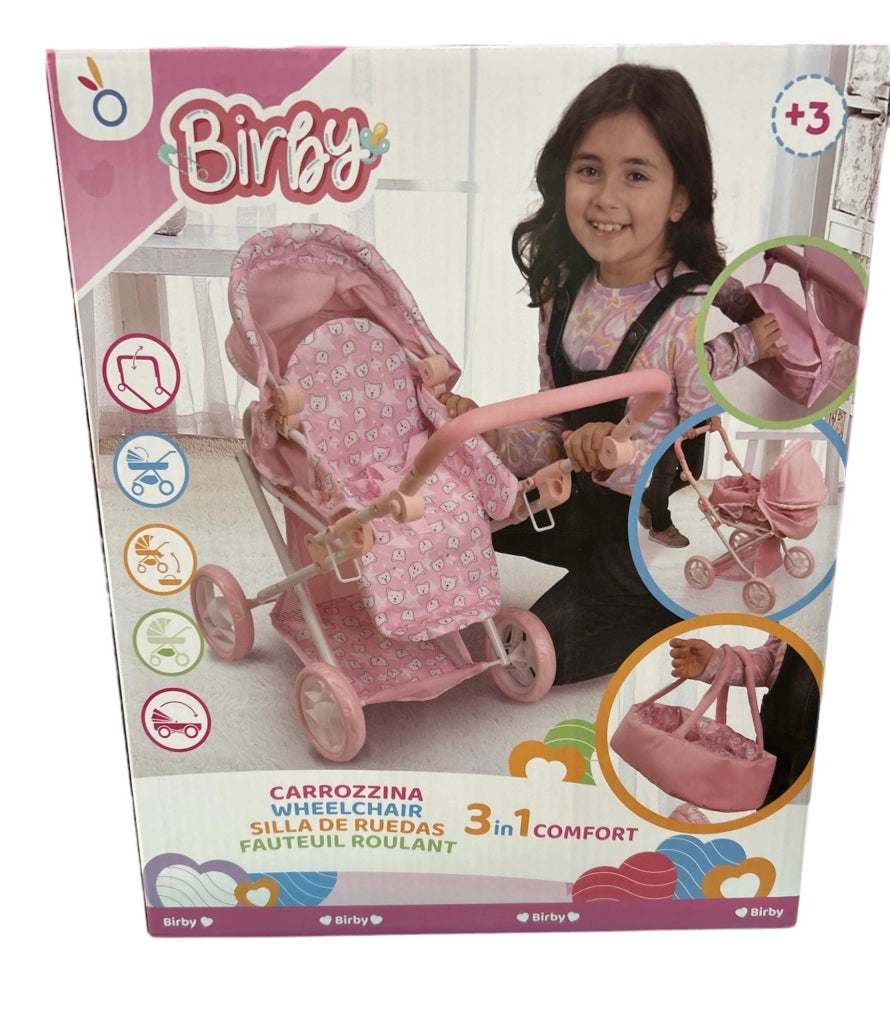Carrozzina per bambole ,Birby carrozzina 3in1 comfort,Hungary Toy, eta 3+