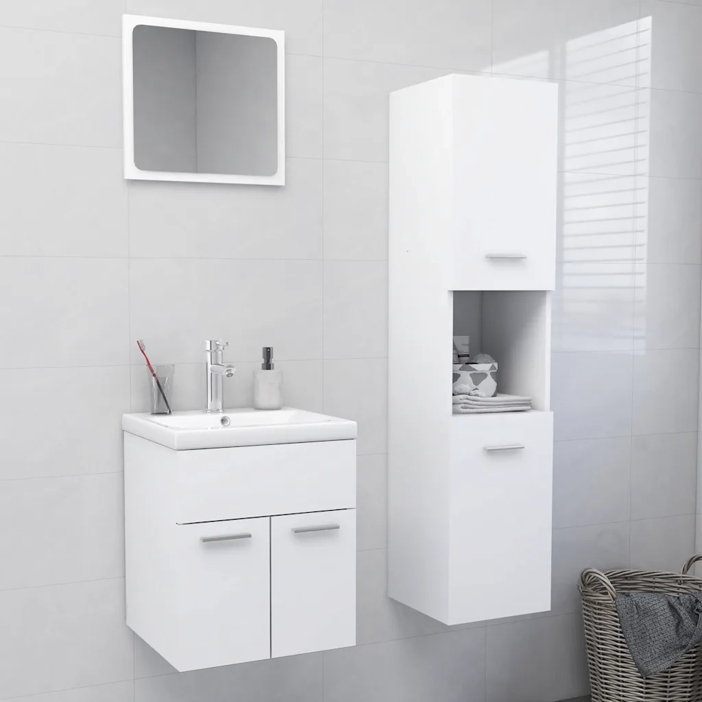 Set Mobili da Bagno | Armadio da bagno Bianco in Legno Multistrato
