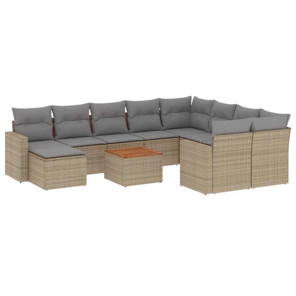 Set Divano da Giardino 11 pz con Cuscini Beige Misto Polyrattan 3256745