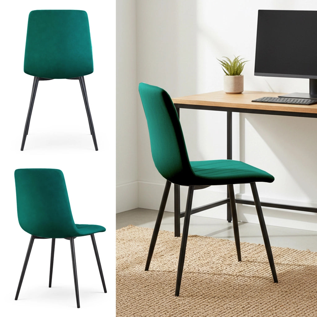 Set di 4 Sedie in velluto trapuntate LIVO Verde Bottiglia gambe nere