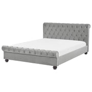 Letto Rivestimento in velluto grigio Gambe in legno Nero 160 x 200 cm capitonnè Glam