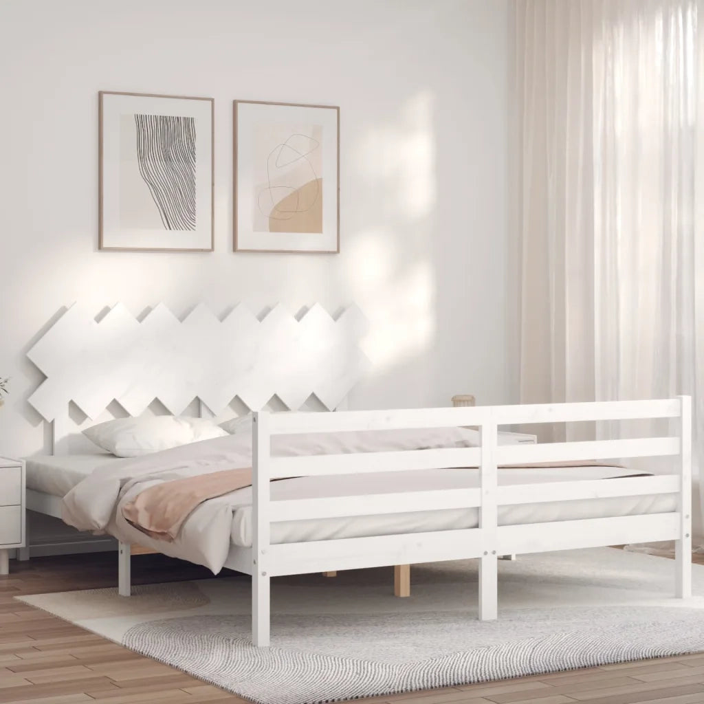 Giroletto con Testiera-Struttura Letto con testiera Bianco 160x200 cm Legno Massello 495783