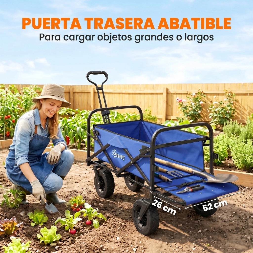 Carrello da Giardino Pleghevole ¨C zephmum ¨C Blu Scuro, Acciaio, 100 kg