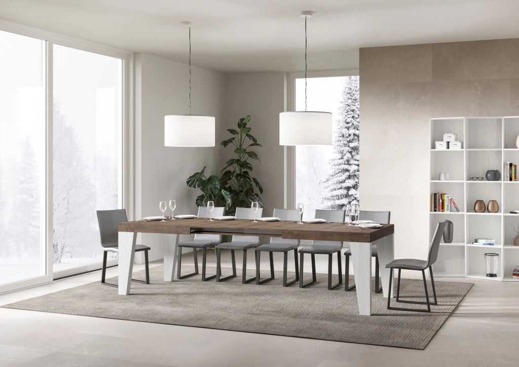 Tavolo Allungabile 180/440x90x77 cm Naxy Mix piano Noce gambe Bianco Frassino