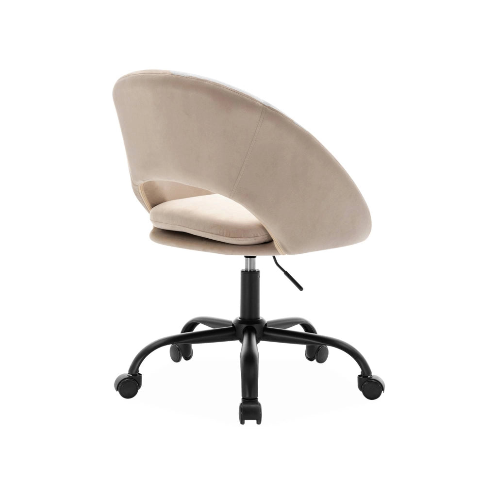 Sedia da ufficio con rotelle in velluto, bianco sporco