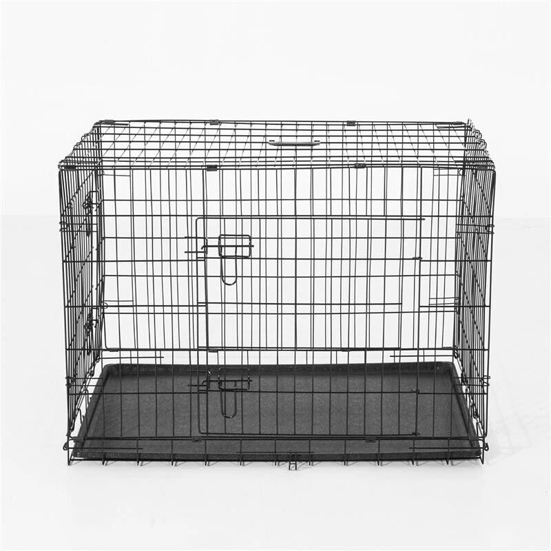 GABBIA TRASPORTINO PER ANIMALI PIEGHEVOLE IN ACCIAIO 76X53X57 CM NERO