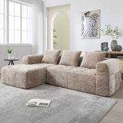 Divano angolare 3 posti con chaise longue e braccioli ¨C Minimal ¨C tessuto chenille khaki con 3 cuscini e tasca laterale