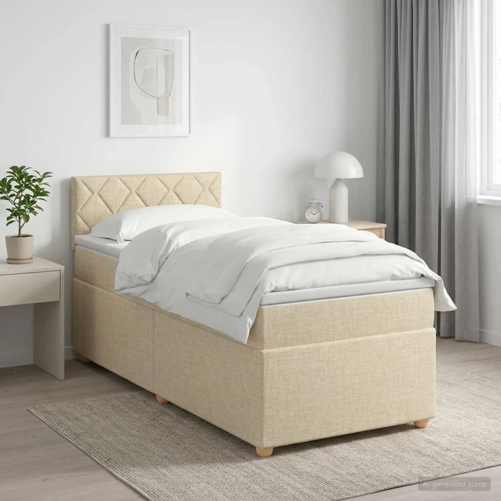 Letto box spring con materasso Crema 100 x 200 cm Tessuto 3450900