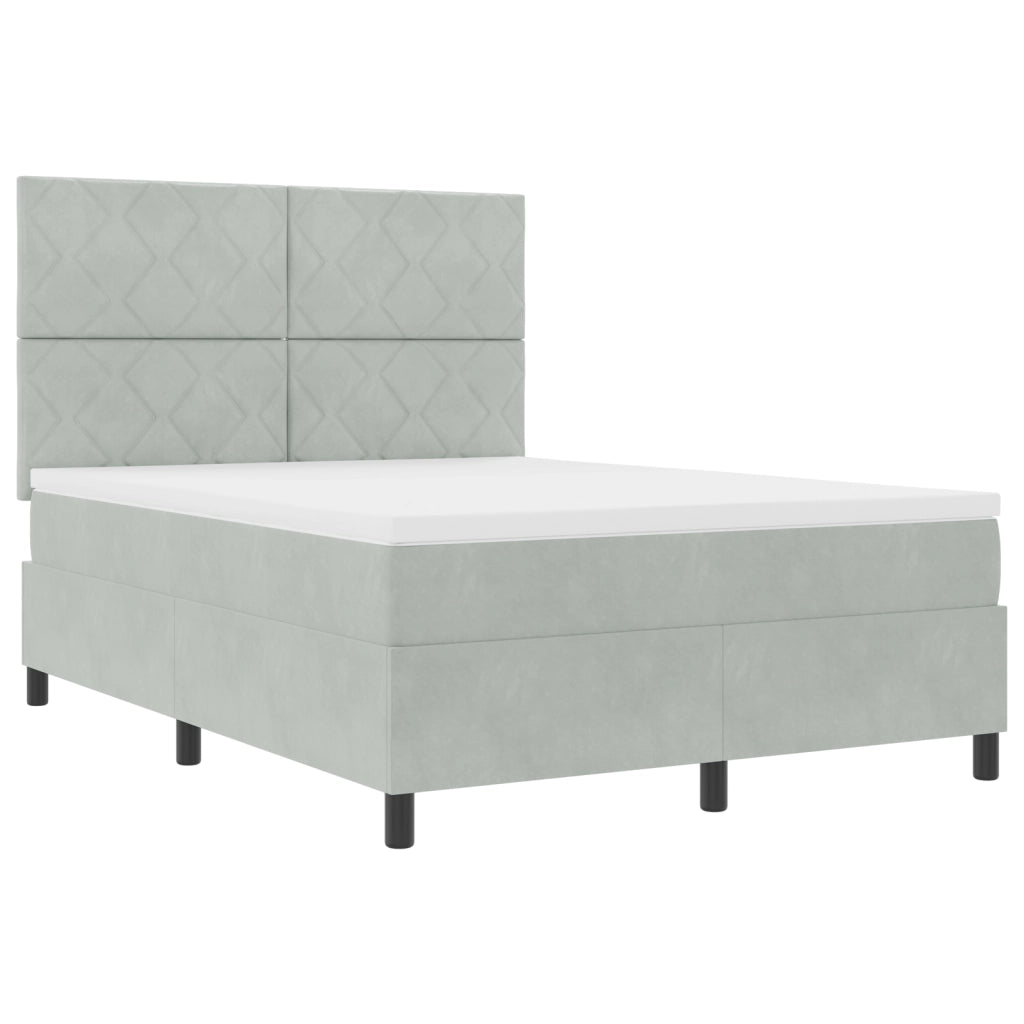 Letto con Box Spring e Materasso Grigio Chiaro 140x200 cm in Velluto