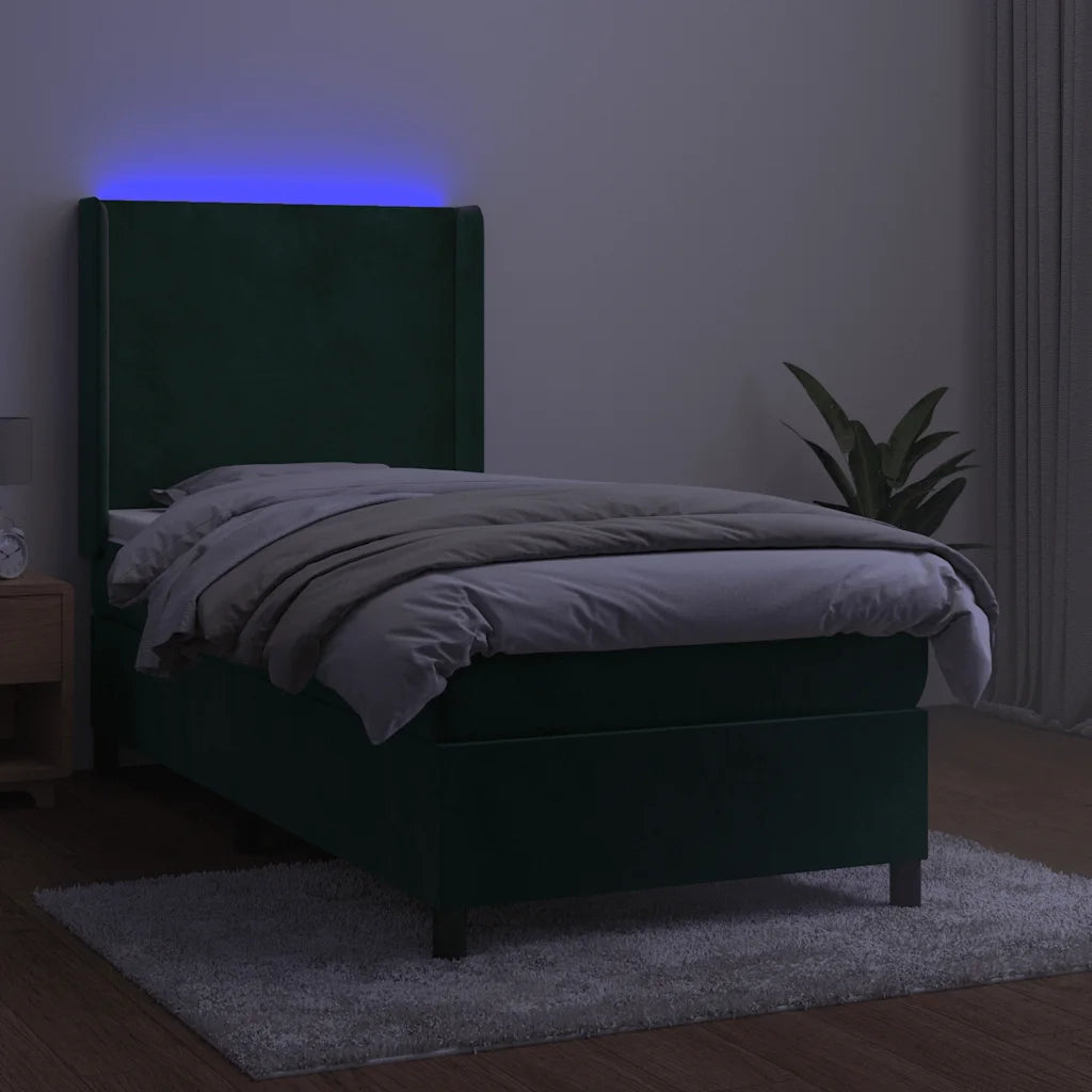 Letto a Molle con Materasso e LED Verde Scuro 90x190 cm Vellutocod mxl 75594