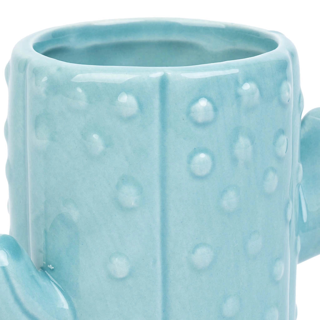Portapenne cactus in ceramica blu 13,5x7,8x11h