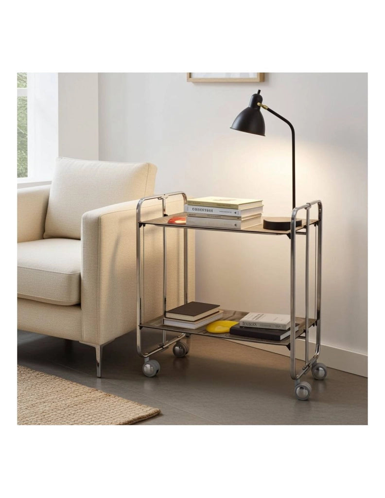 Carrello da cucina pieghevole cromato con ruote BAUHAUS 2 ripiani
