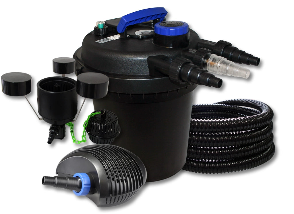 Filtro a pressione per laghetti 6000l 11W UVC 10W ECO Pompa 25m Tubo Skimmer CSP-250