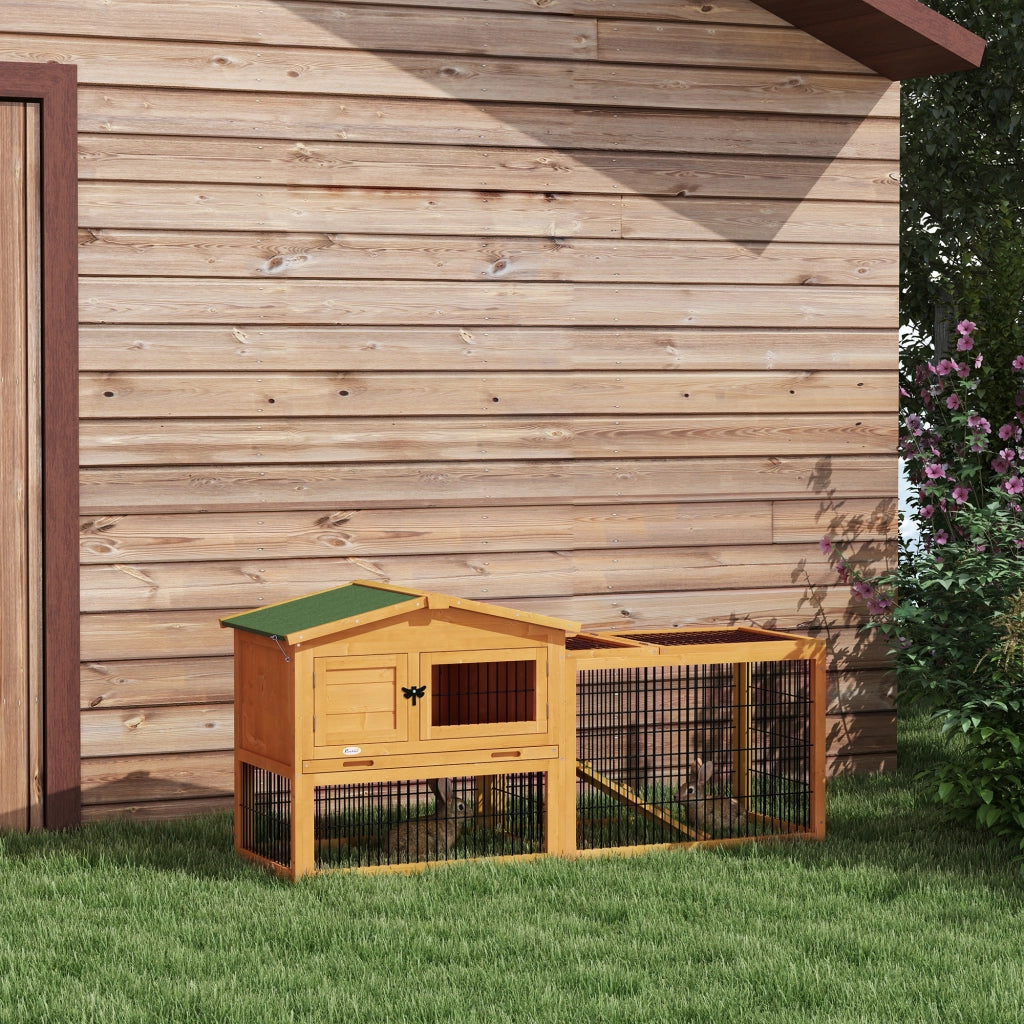 Gabbia per conigli esterna con recinto e rampa ¨C zephmum ¨C 150x52,5x68 cm giallo