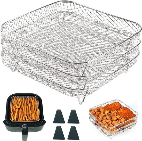 Accessori per Air Fryer - Racks con 3 strati e 4 gambe - Stivellabili - 304 Acciaio Inox - Accessori per Air Fryer - Mandrino per Air Fryer - Accessori per Air Fryer - Adattabile per Air Fryer con capacità 5,7L