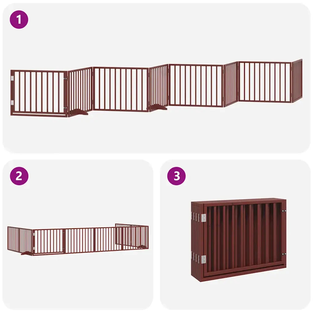 Cancello Cani Porta Pieghevole Marrone 8 Pannelli 640cm Pioppo 3155578