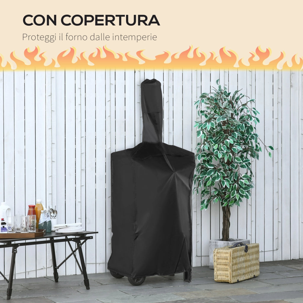 Forno Barbecue Pizza a Carbone Portatile con Camino e Ruote ¨C zephmum ¨C Acciaio Nero 63x54x161 cm