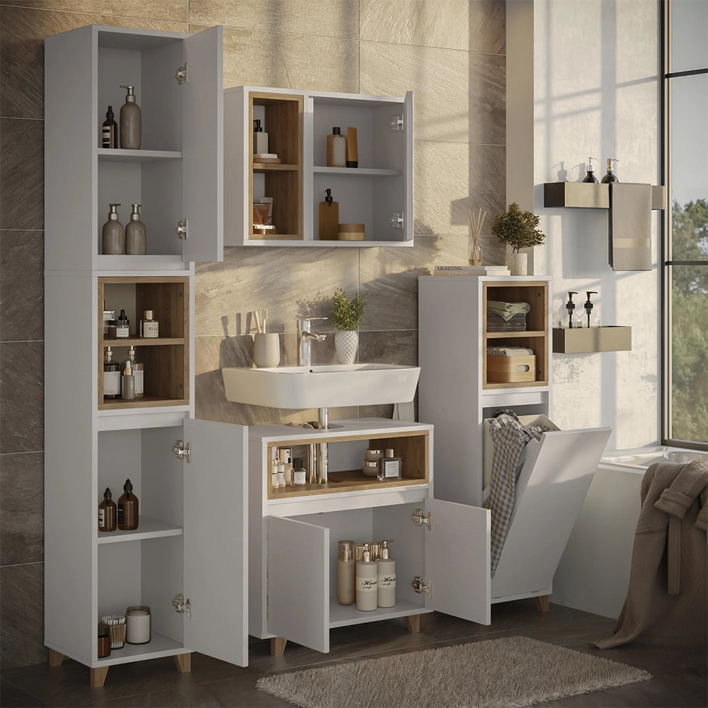 Vicco Set di mobili da bagno Bianco/quercia 4 parti