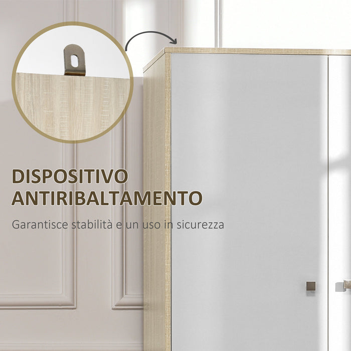 Armadio 2 Ante 2 Cassetti 90x50x190 cm in Legno Bianco