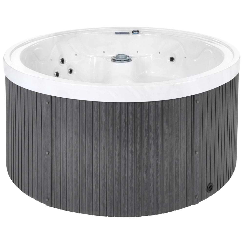 Vasca idromassaggio Grigio Acrilico 198 cm 22 Getti Marrone Pannelli Esterni Rotondi con Riscaldamento LED