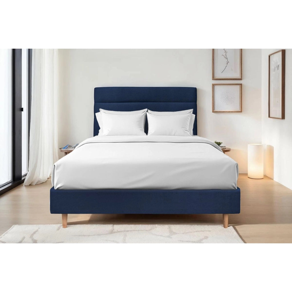 Testiera in tessuto velluto blu oceano con linee L135 cm