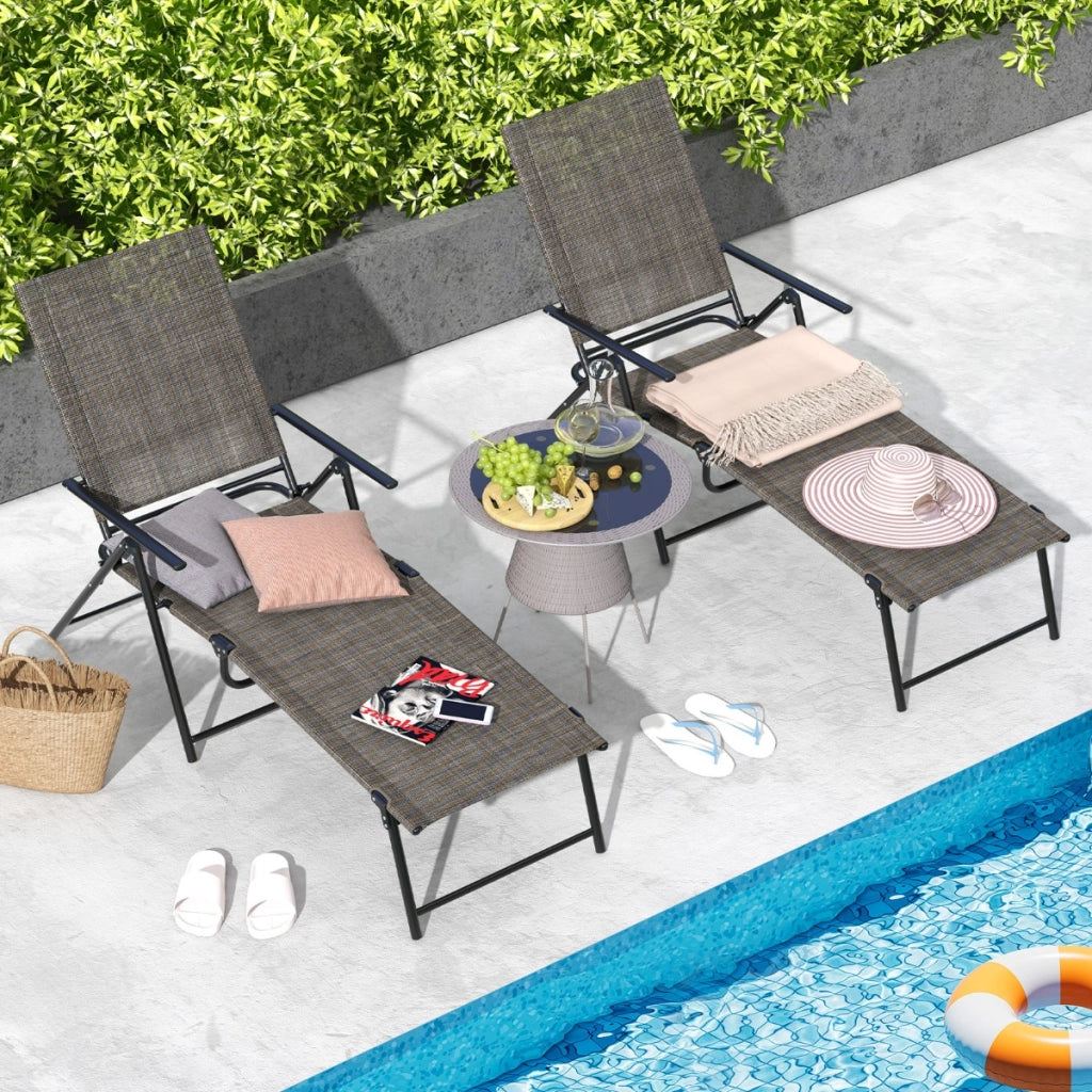 Sedie a sdraio pieghevoli per giardino, Set di 2 sedie reclinabili da esterno con schienale a 6 livelli Marrone-Poltrone e sdraio