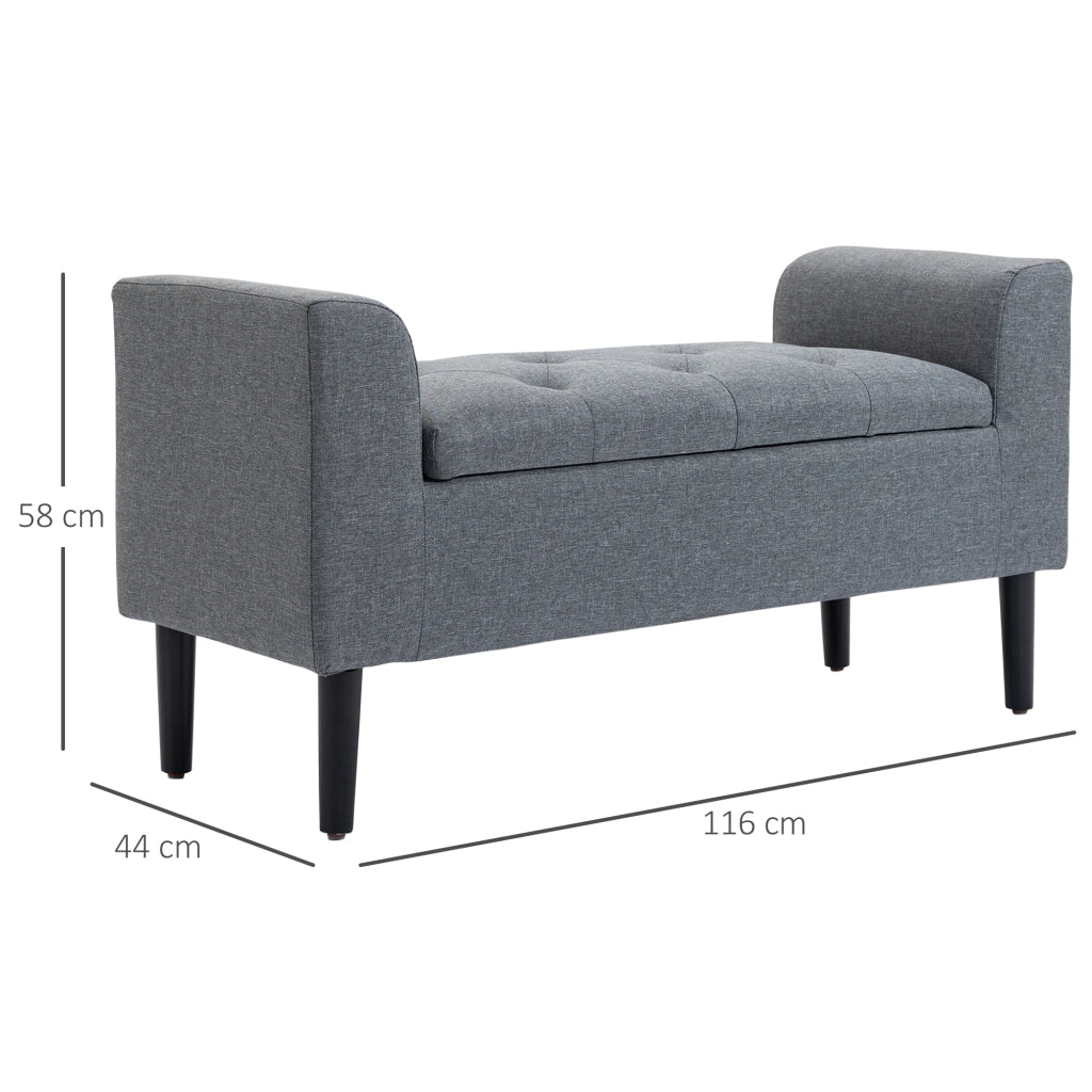 Panca contenitore con seduta imbottita e vano capiente in poliestere effetto lino grigio chiaro 116 × 44 × 58 cm