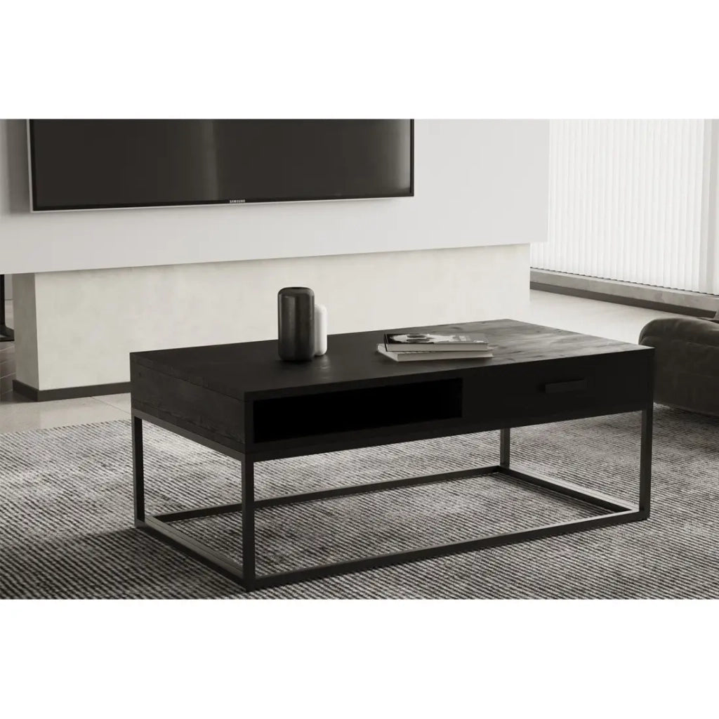 Tavolino basso MADEIRO – Rettangolare 110x60 cm – Nero opaco – Contemporaneo metallo e legno