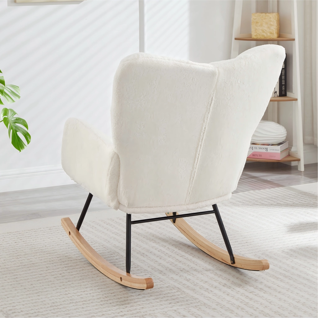 Poltrona a dondolo in poliestere con seduta morbida, struttura stabile e montaggio facile per il relax, bianco 69 × 89 × 101 cm