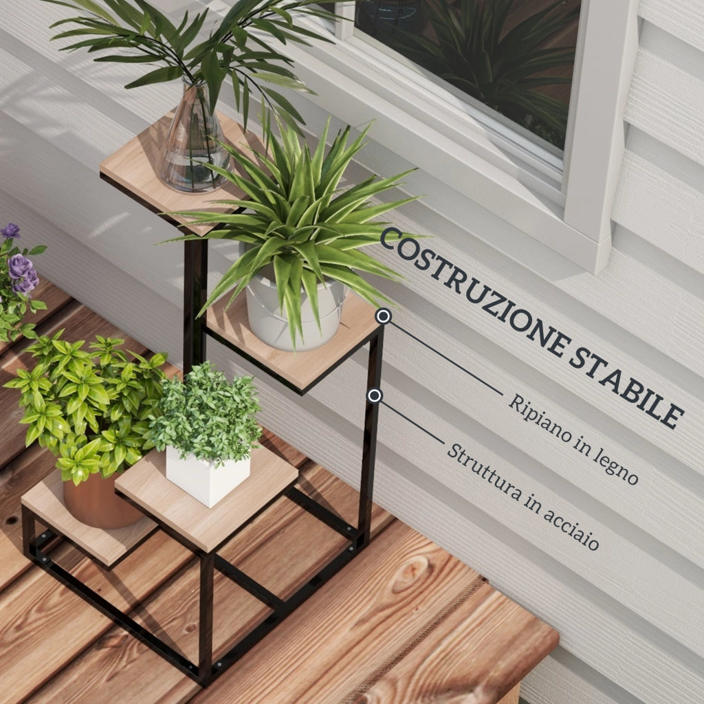 Scaffale per Piante a 4 Livelli in Legno e Metallo ¨C Zephmum ¨C Marrone e Nero 40x40x75.5 cm