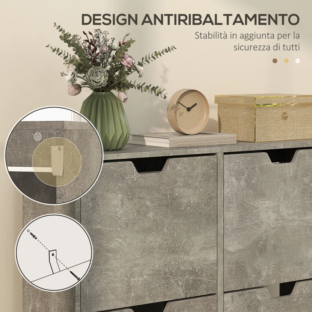 Mobile Scarpiera con 4 Cassetti Ribaltabili a 2 Livelli ¨C zephmum ¨C 95x26x95 cm Grigio Legno