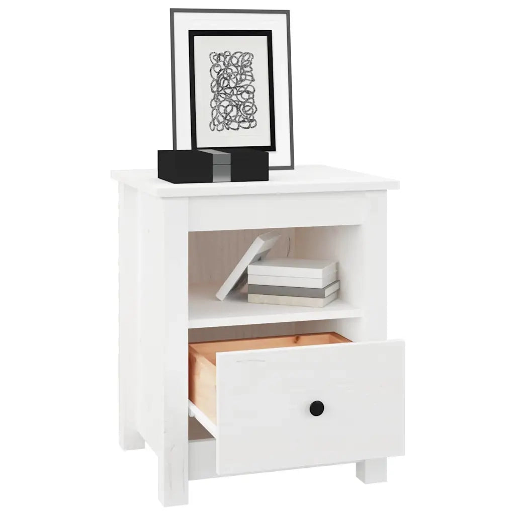 Comodino | Armadio da Notte | Mobiletto da notte Bianco 40x35x49 cm in Legno Massello di Pino
