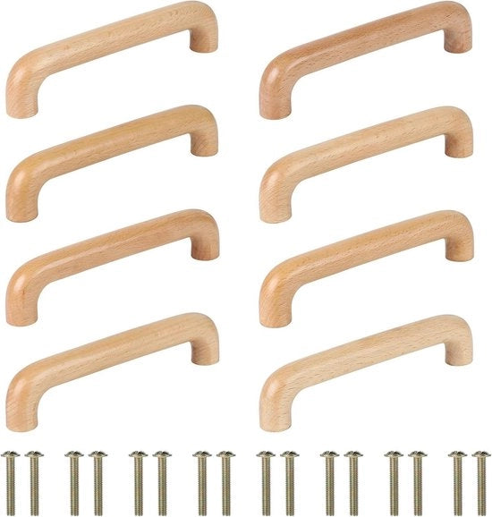 Maniglie in legno per mobiletti - 8 pezzi 128 mm maniglioni - maniglie per armadi a muro con viti - maniglie curve per armadi a muro - mobiletti da cucina